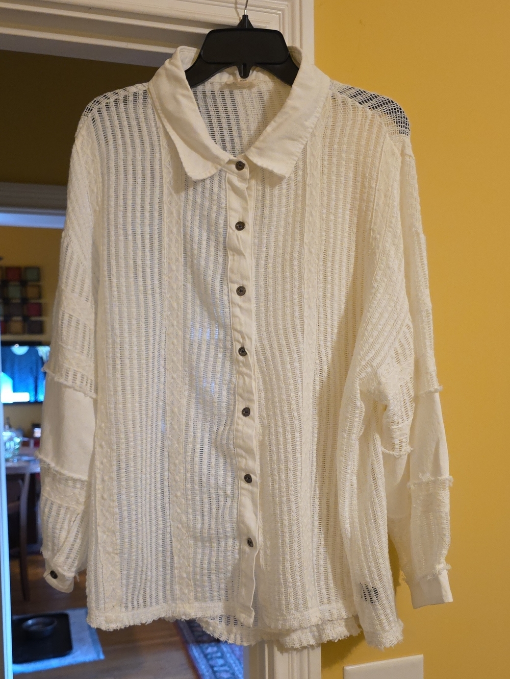 POL White Button-Down Open Knit Shirt